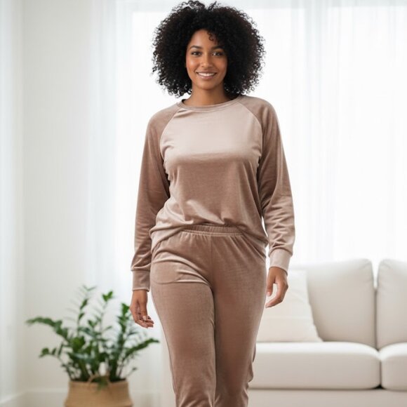 NWT Jenni Intimates Cocoa Velour Shiny Glam Matching Sweatsuit XL - Picture 1 of 15